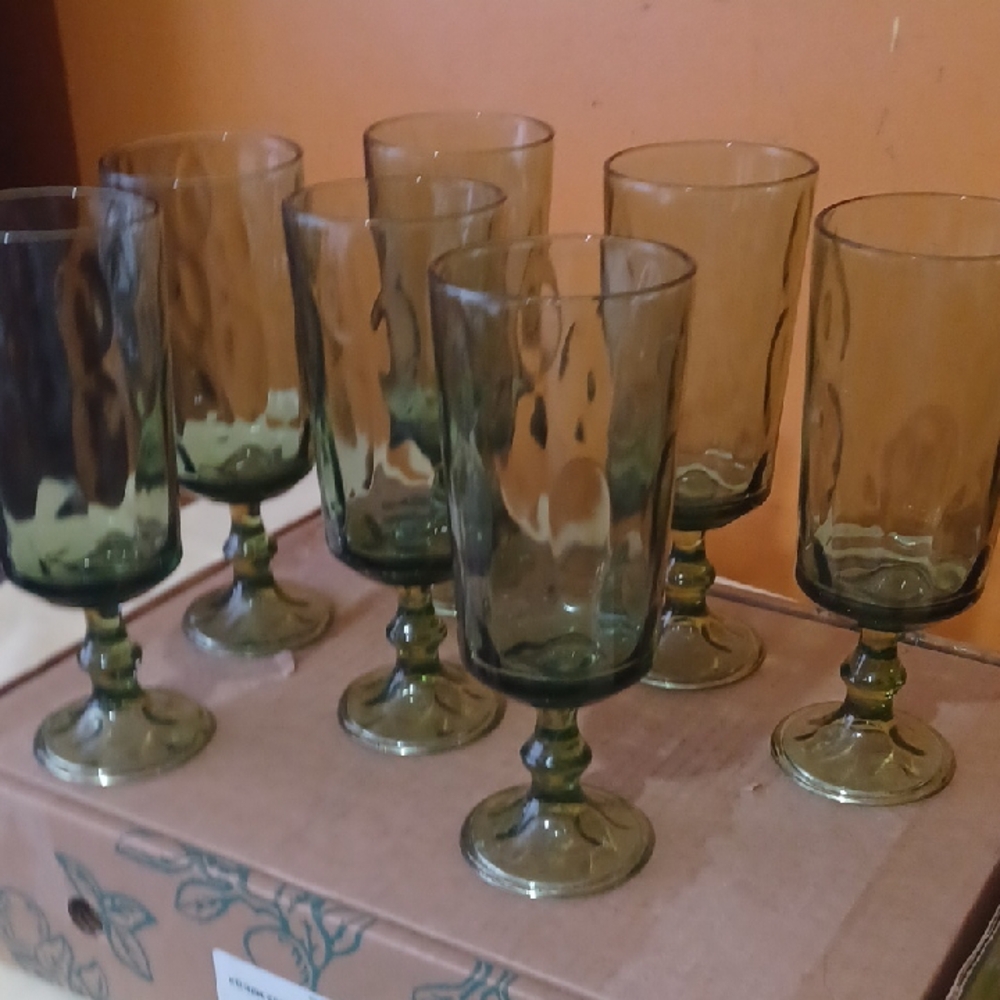 Green Depression Glass Set Of 7